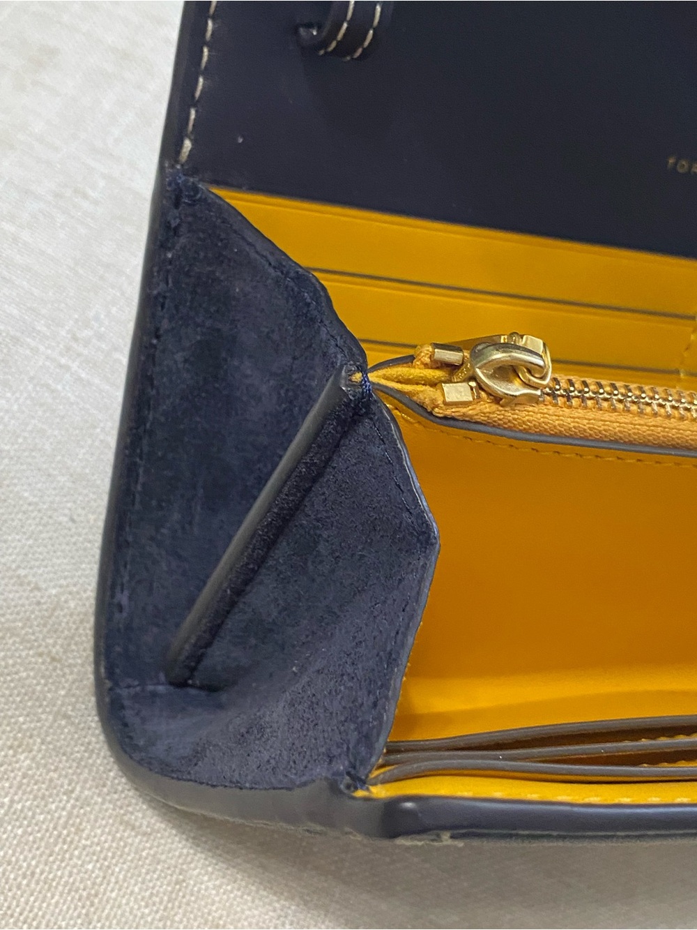 Authentic Tory Burch T-Monogram Jacquard Wallet Clutch Navy Yellow - Picture 11 of 13